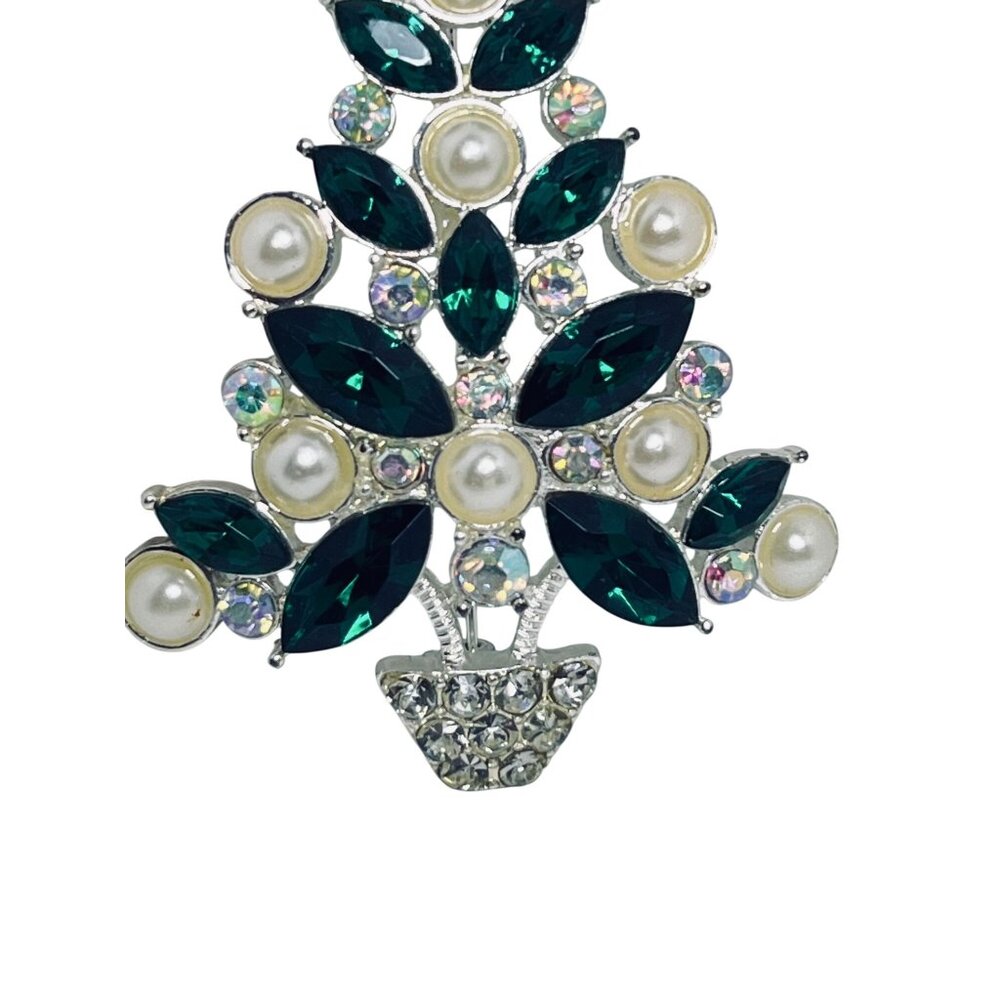 Avon Silver Tone Faux Pearl And Rhinestone Christmas Tree Brooch (6173) - Picture 3 of 5